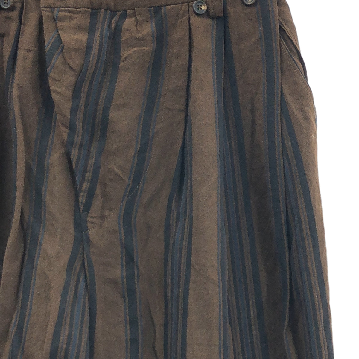 [미품] ziggy chen / 지기첸 | 2024SS | STRIPED WIDE LEG TROUSERS 스트라이프 와이드 린넨 코튼 팬츠 | 44 | 브라운 | 남성