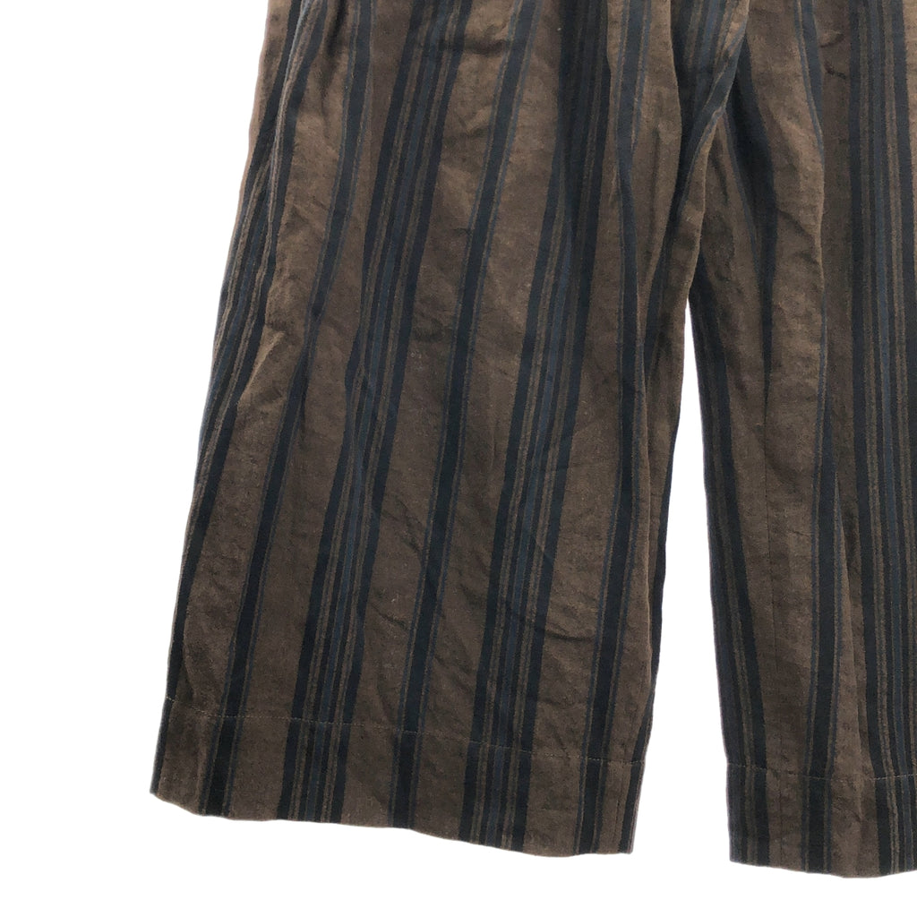 【美品】  ziggy chen / ジギーチェン | 2024SS | STRIPED WIDE LEG TROUSERS ストライプ ワイド リネンコットン パンツ | 44 | ブラウン | メンズ