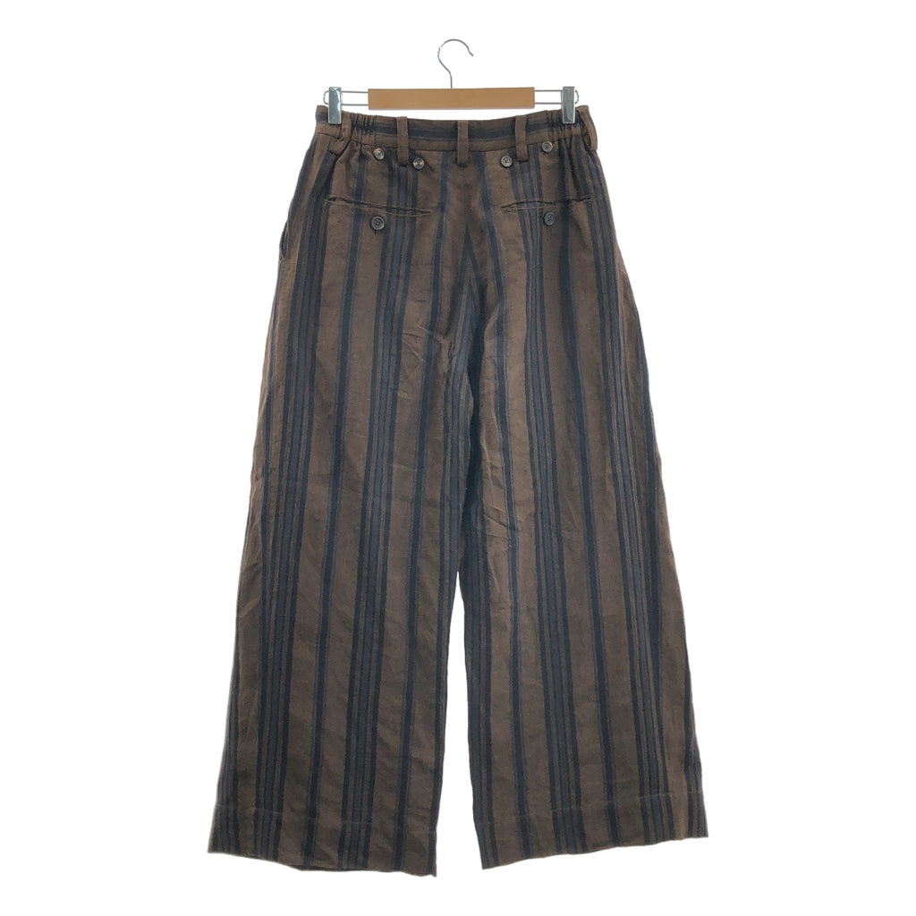 【美品】  ziggy chen / ジギーチェン | 2024SS | STRIPED WIDE LEG TROUSERS ストライプ ワイド リネンコットン パンツ | 44 | ブラウン | メンズ