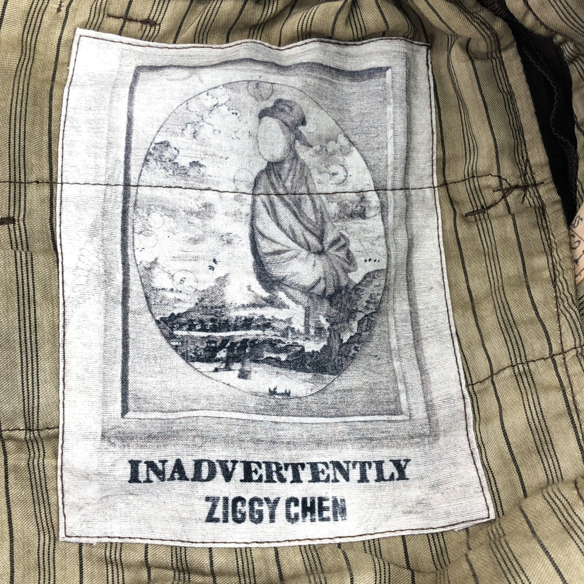 [近新] Ziggy Chen | 2024 春夏 | 條紋寬褲 | 亞麻棉混紡褲 | 尺寸 44 | 棕色 | 男款