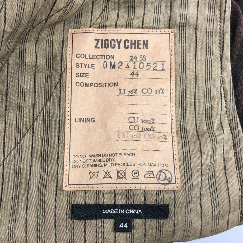 【美品】  ziggy chen / ジギーチェン | 2024SS | STRIPED WIDE LEG TROUSERS ストライプ ワイド リネンコットン パンツ | 44 | ブラウン | メンズ