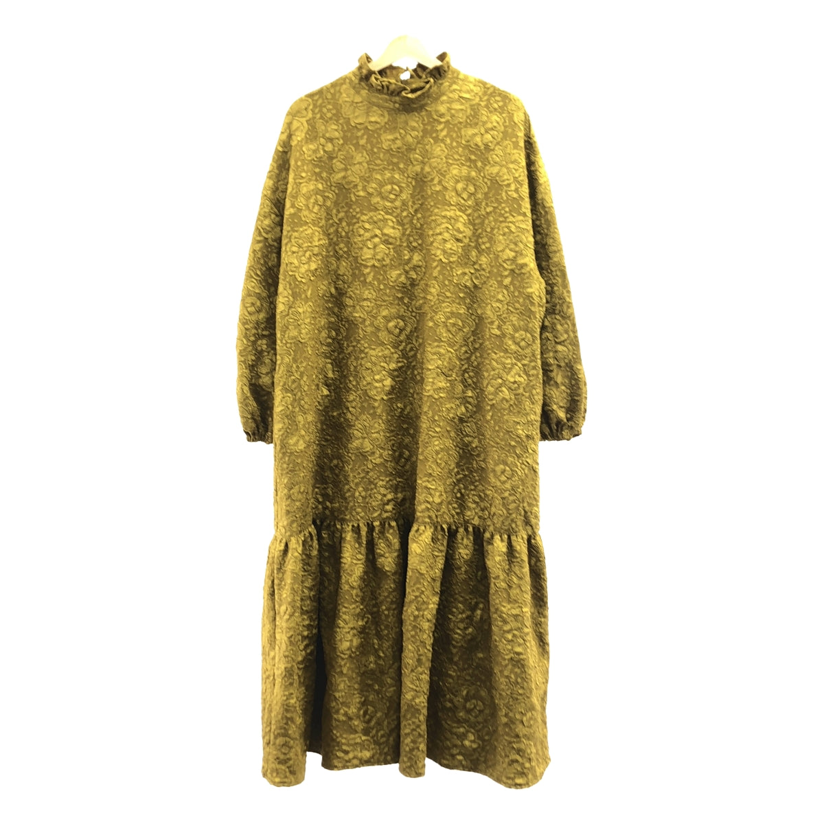 perna / 페르나 | 꽃 자수 총 무늬 플레어 롱 원피스 | 세로 L 가로 XL | 겨자 | 여성