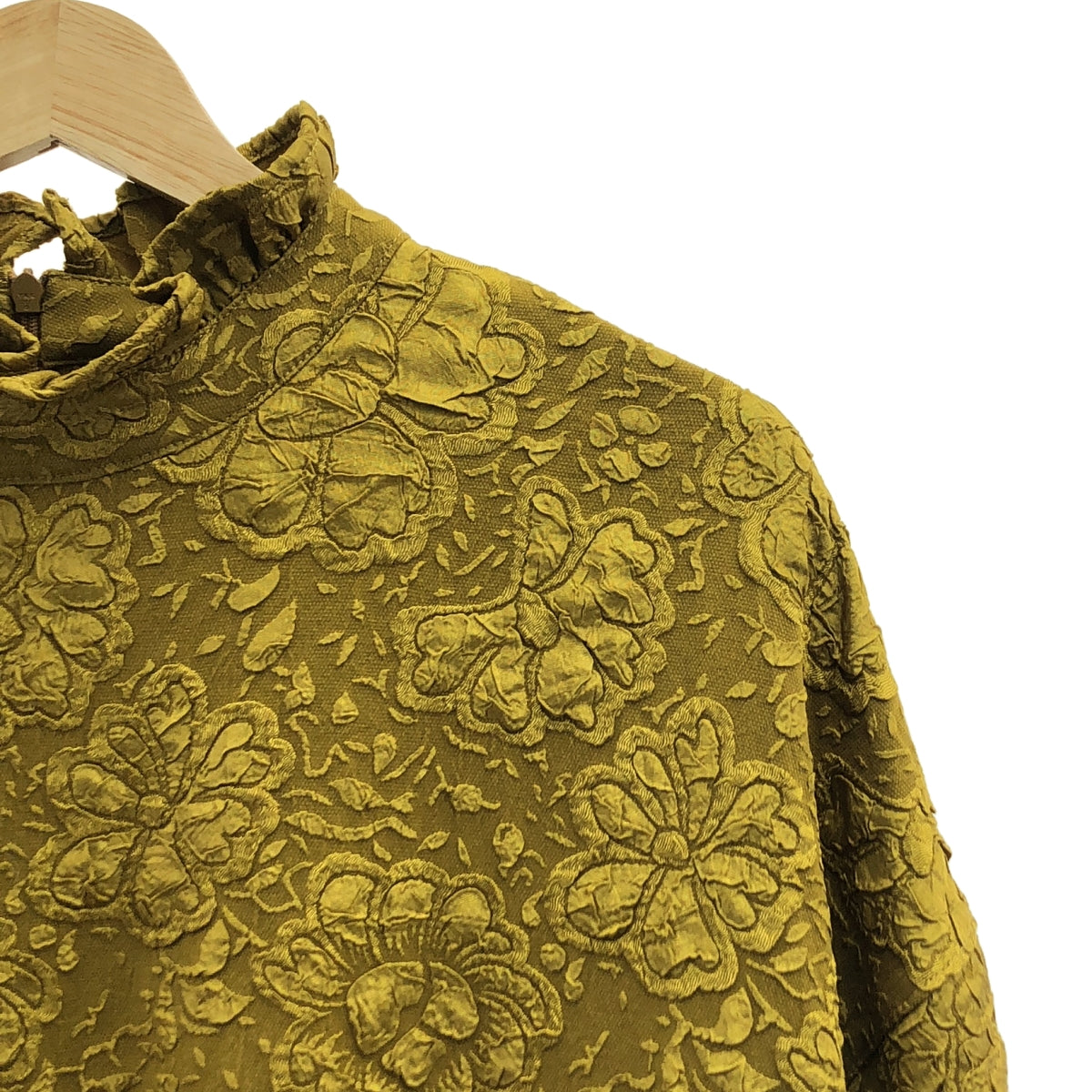 perna / 페르나 | 꽃 자수 총 무늬 플레어 롱 원피스 | 세로 L 가로 XL | 겨자 | 여성