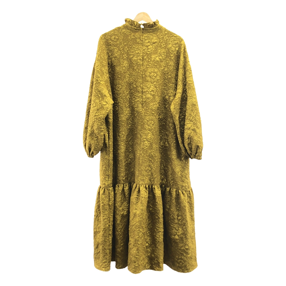 perna / 페르나 | 꽃 자수 총 무늬 플레어 롱 원피스 | 세로 L 가로 XL | 겨자 | 여성