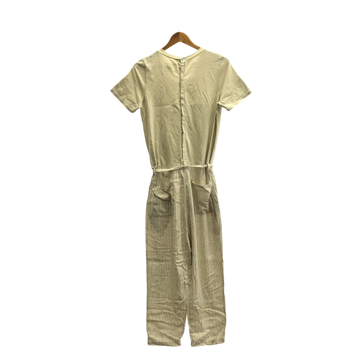 UNIVERSAL TISSU | 裁切縫製條紋人造絲亞麻連身衣 | F | 象牙白 / 米色 | 女款