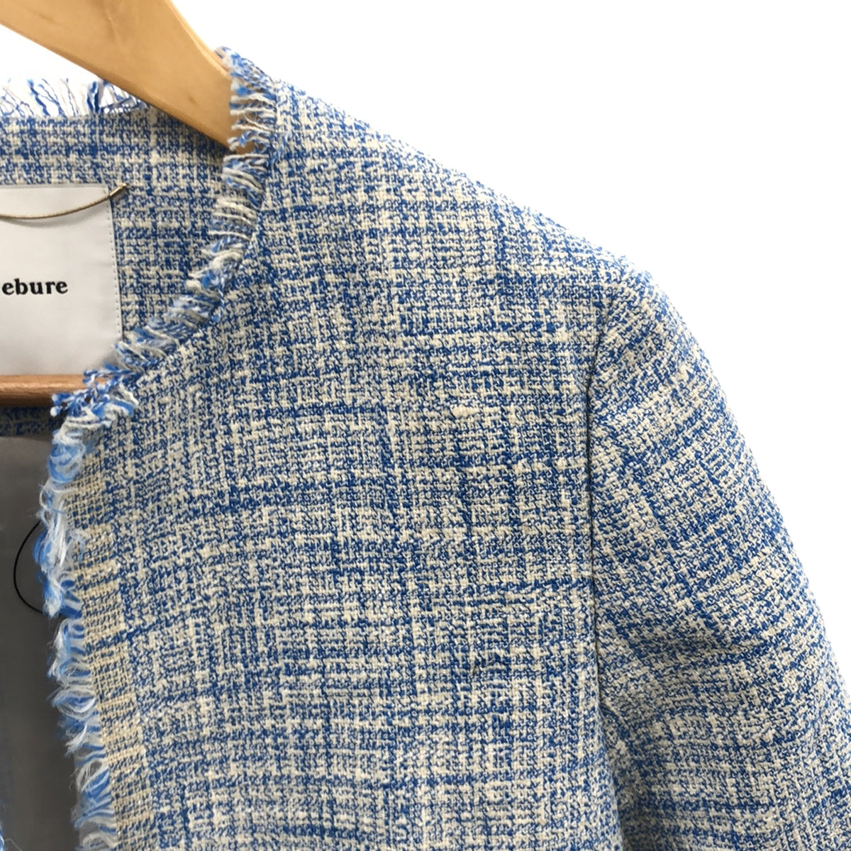 [新] ebure | 2024SS |彩色粗花呢無領短夾克和裹身式長裙套裝 | 36 |藍色 |女性的