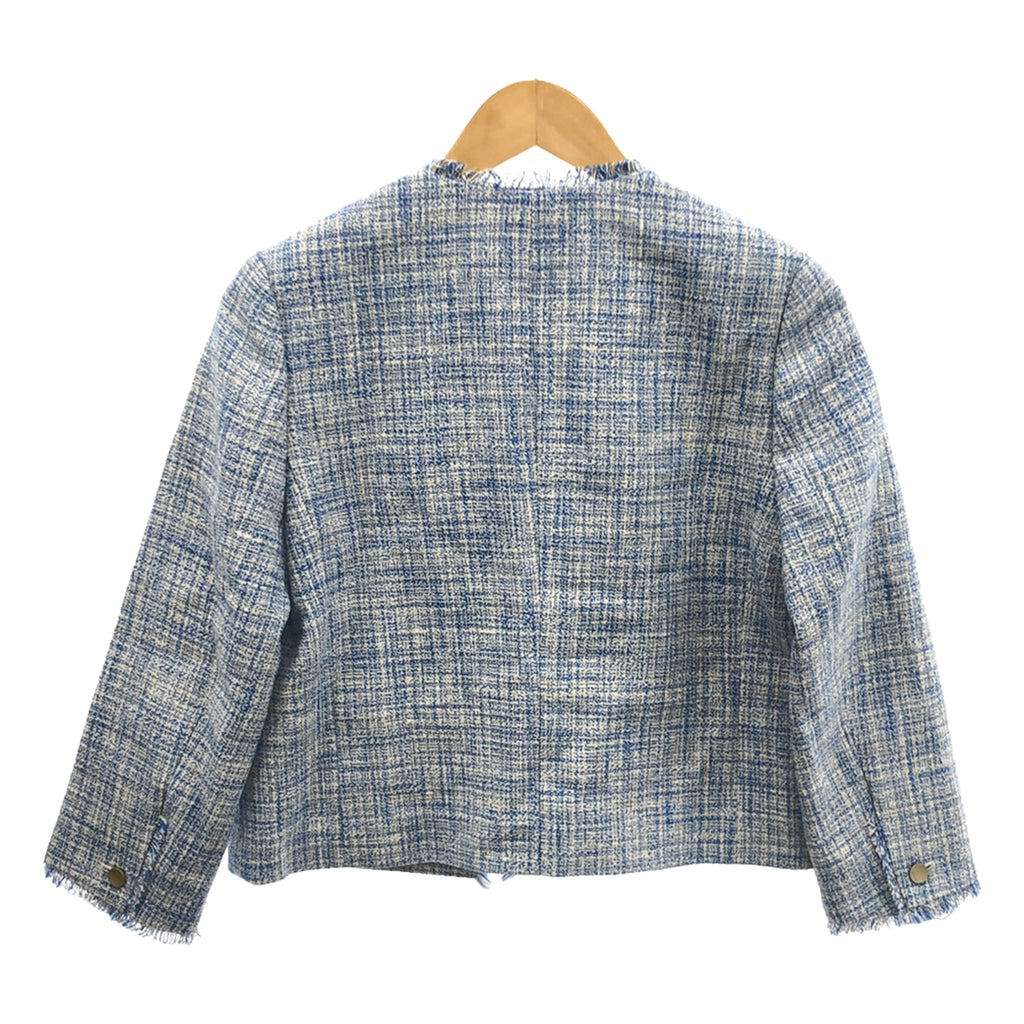 【新品】  ebure / エブール | 2024SS | セットアップ カラーツィード ノーカラークロップドジャケット / ラップライクマキシスカート | 36 | ブルー | レディース
