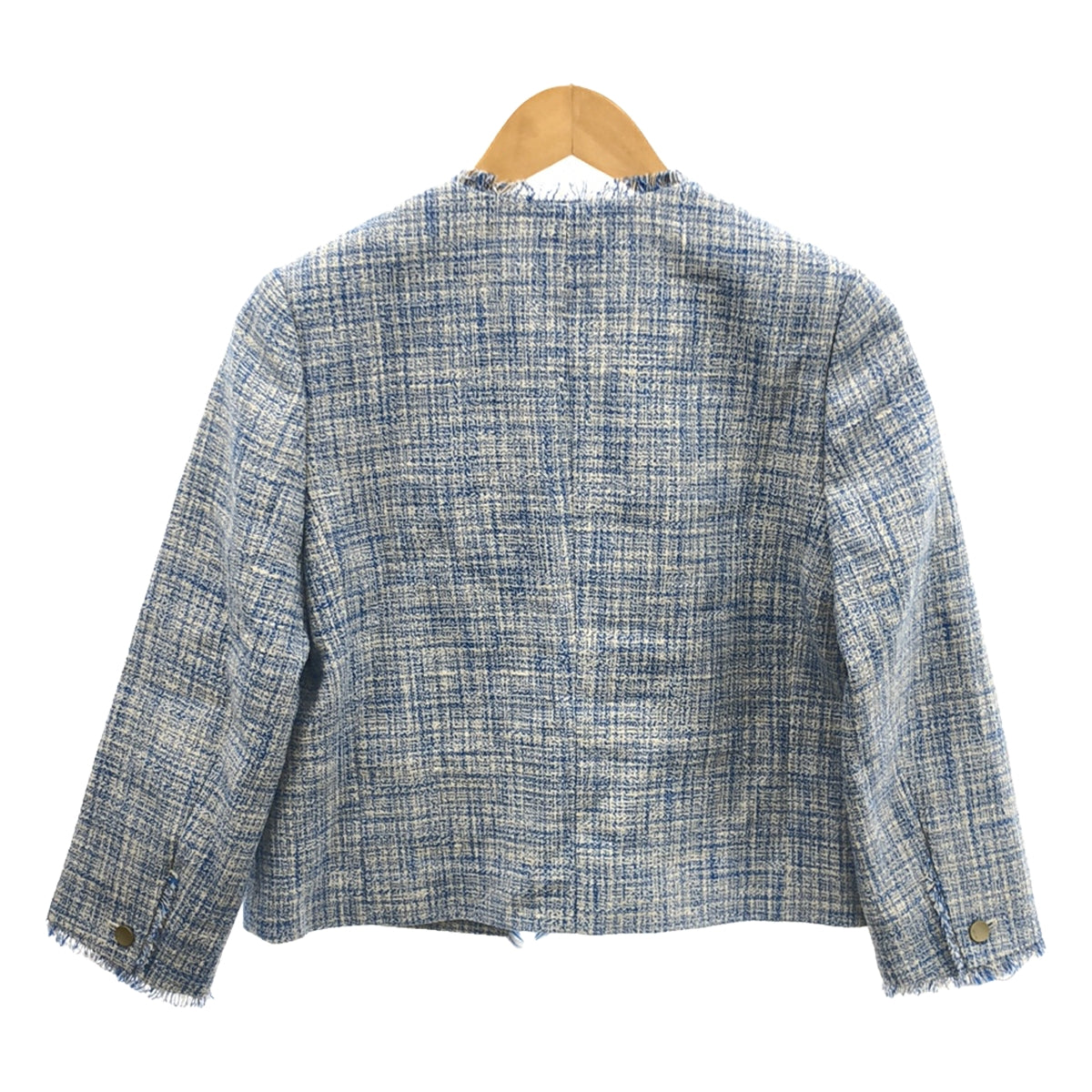 [新] ebure | 2024SS |彩色粗花呢無領短夾克和裹身式長裙套裝 | 36 |藍色 |女性的