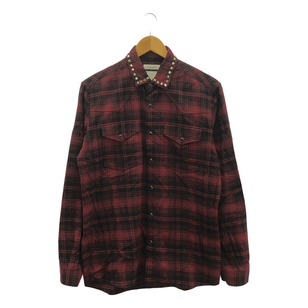 VALENTINO / ヴァレンティノ | ロック スタッズ ウエスタン チェックシャツ | 39 | レッド / ブラック | メンズ