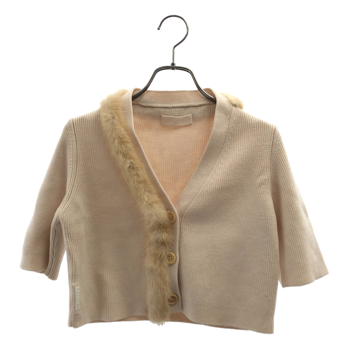 PRADA / プラダ | ウール ロゴパッチ ファー ニット カーディガン | 42 | レディース