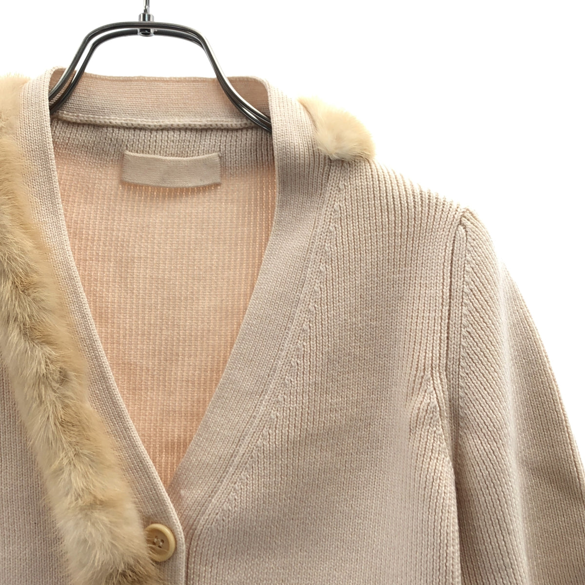 PRADA / プラダ | ウール ロゴパッチ ファー ニット カーディガン | 42 | レディース