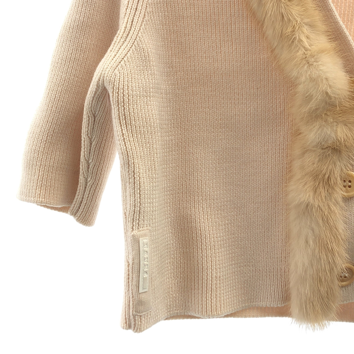 PRADA / プラダ | ウール ロゴパッチ ファー ニット カーディガン | 42 | レディース