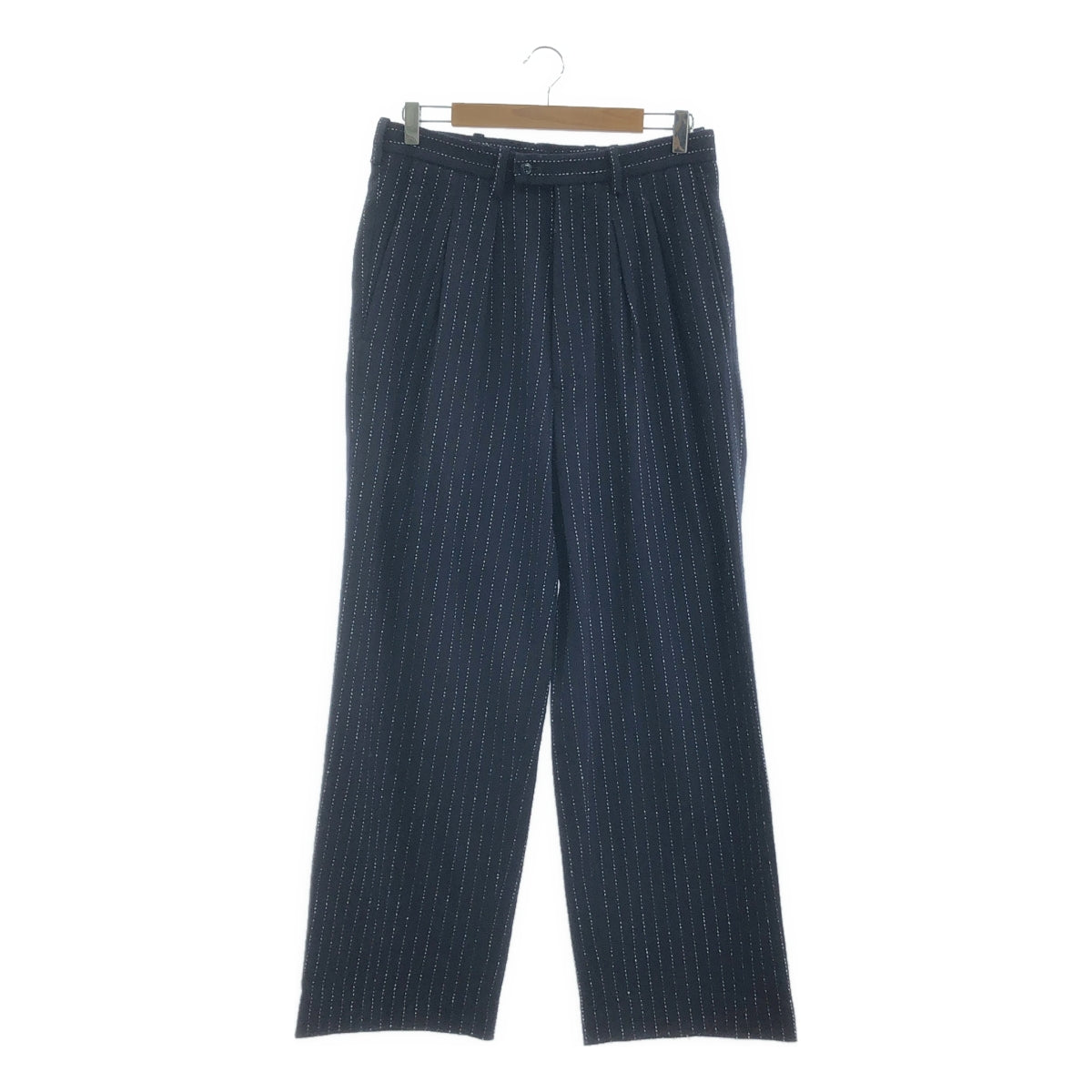 m's braque / 엠즈 블랙 | 2024AW | TUCKED WIDE PANTS navy stripe 울 혼방