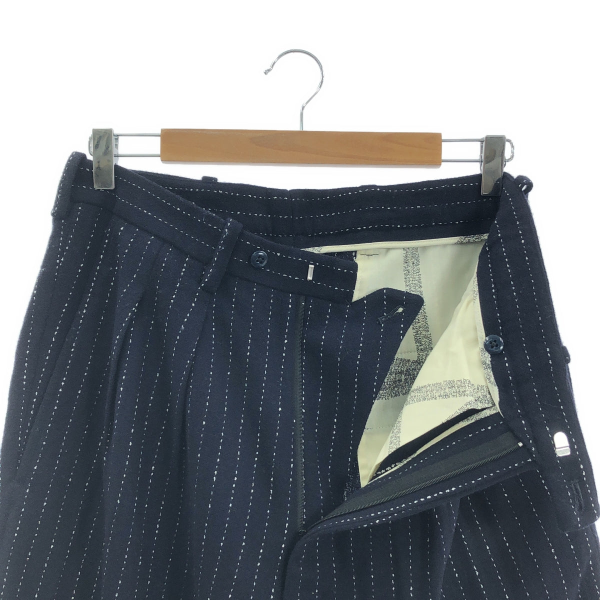 m's braque / 엠즈 블랙 | 2024AW | TUCKED WIDE PANTS navy stripe 울 혼방