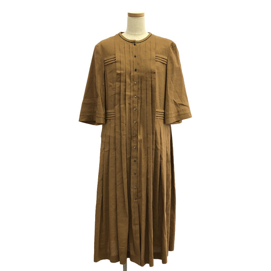 [Good Condition] mina perhonen | timberline silk blend pleated dress | size 36 | brown | women's