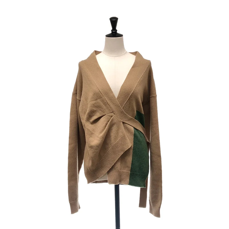 DRIES VAN NOTEN / ドリスヴァンノッテン | Merino Wool Colorblock Pattern Sweater カーディガン | XS | ブラウン/グリーン | レディース