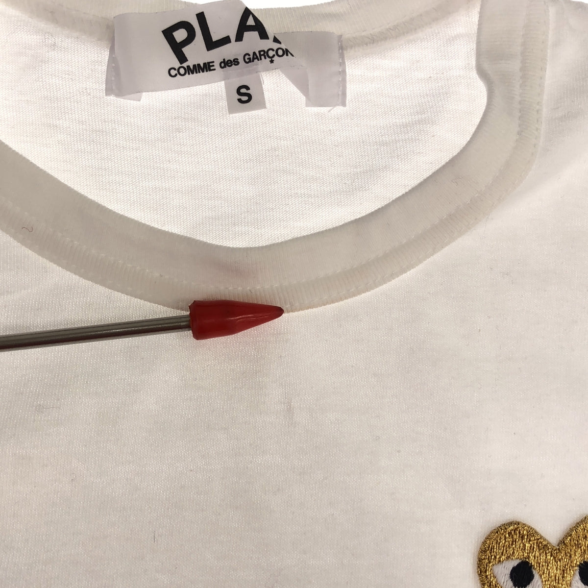 PLAY COMME des GARCONS / 플레이콤 데 갤슨 | AD2019/8 | GOLD HEART T-SHIRT 컷소우 | S | 화이트 | 여성