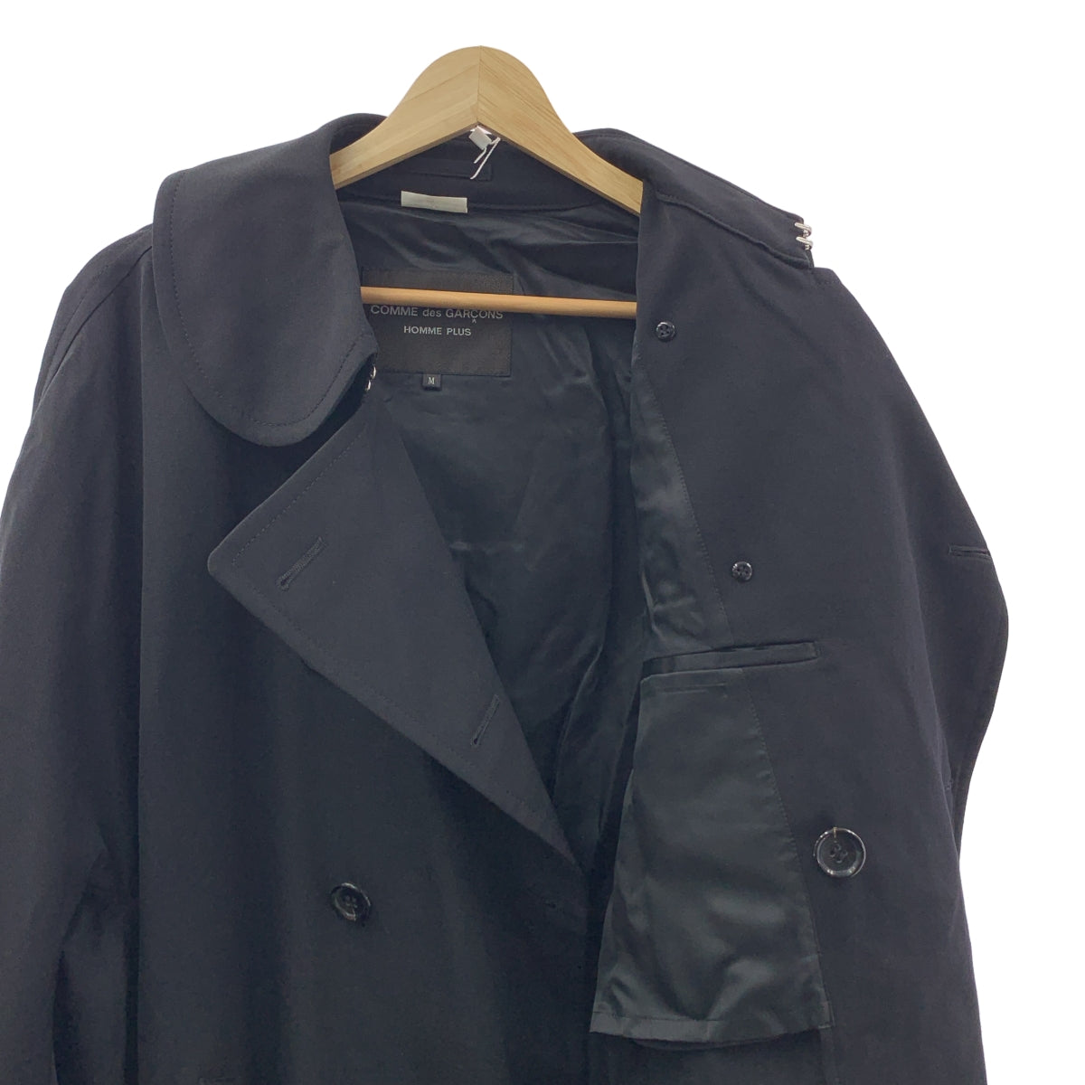 [狀況良好] COMME des GARÇONS HOMME PLUS | 2023 春夏系列 |拉鍊細節雙排扣羊毛大衣 | SHOPBOP尺寸 M |黑色|男士