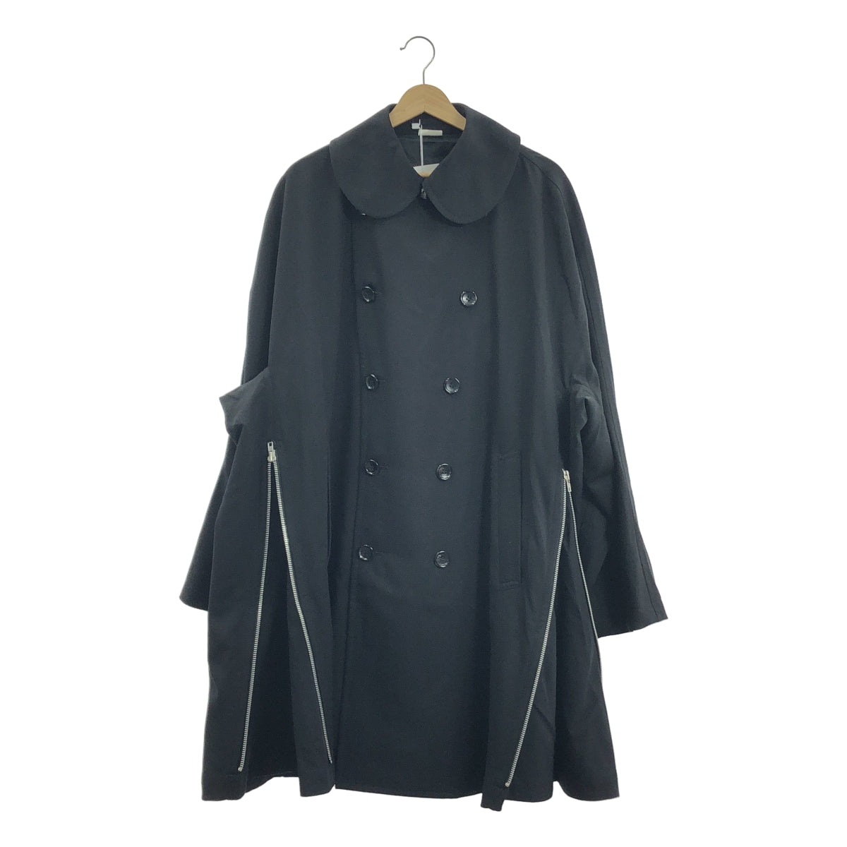 【美品】  COMME des GARCONS HOMME PLUS / コムデギャルソンオムプリュス | 2023SS | ジップディテール ダブルブレスト ウール コート | M | ブラック | メンズ