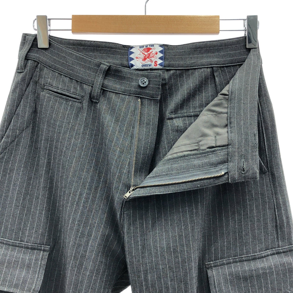 【신품】 SON OF THE CHEESE / 사노바 치즈 | Cargo Pants 스트라이프 카고 바지 | S | 회색 | 남성