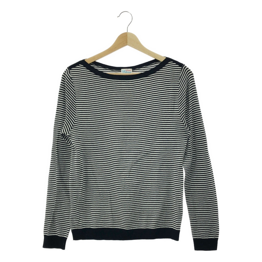 Letroyes / 루트로와 | 보트 넥 테두리 코튼 니트 | S | 블랙 / 화이트 | 여성