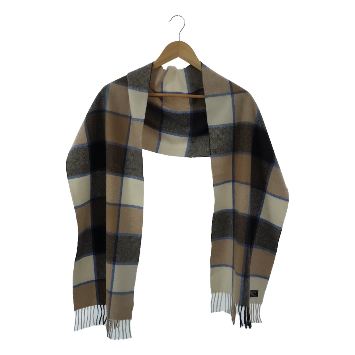 [狀況良好] JOSHUA ELLIS / 約書亞·埃利斯 | 100% 羊絨格紋流蘇圍巾 |多色 |女性的