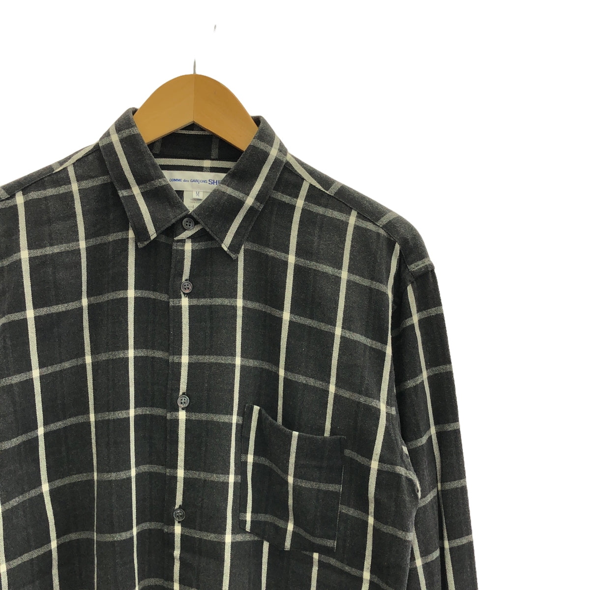 COMME des GARCONS SHIRT | Cotton Check Ribbed Sleeves Regular Collar Shirt | M | Men's