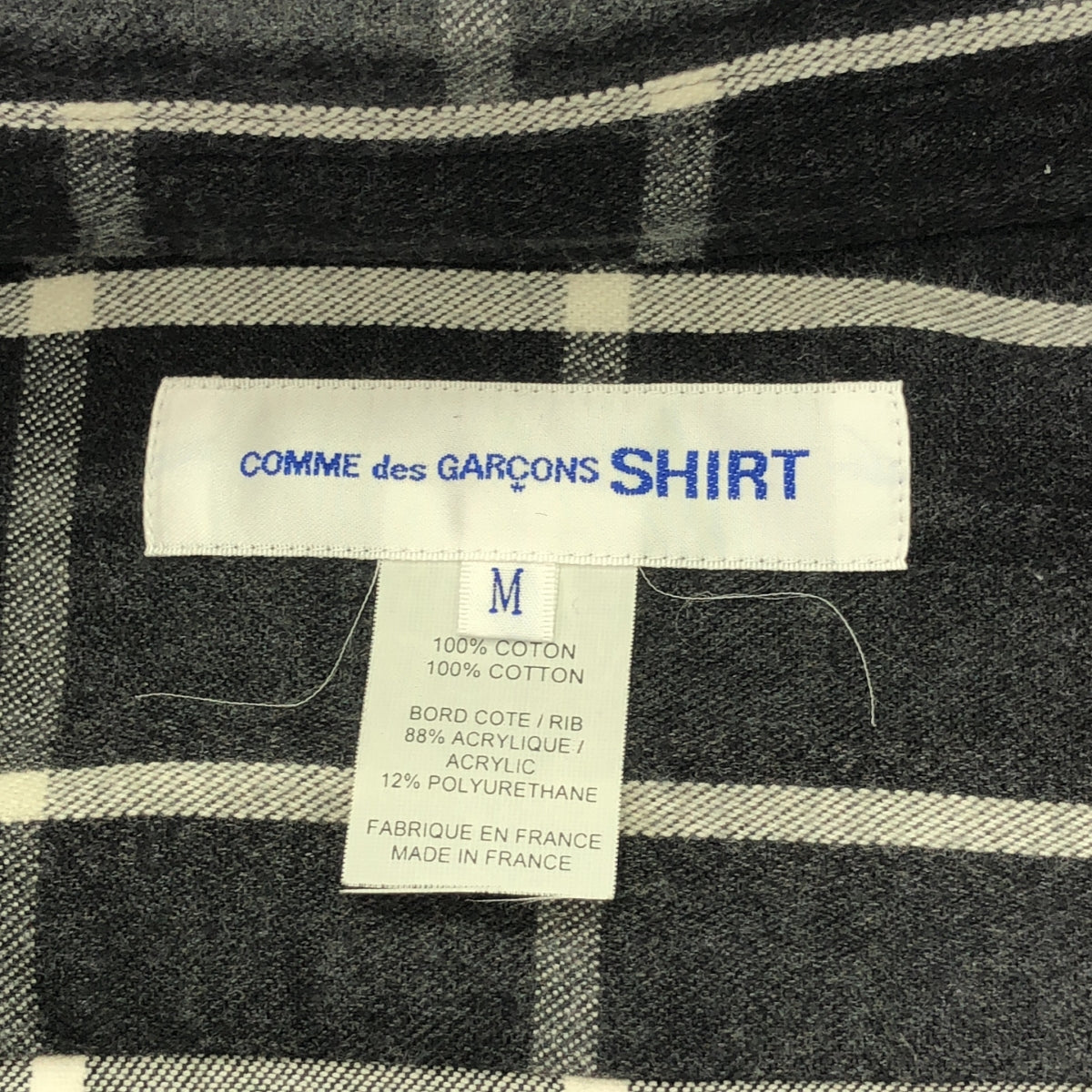 COMME des GARCONS SHIRT | Cotton Check Ribbed Sleeves Regular Collar Shirt | M | Men's