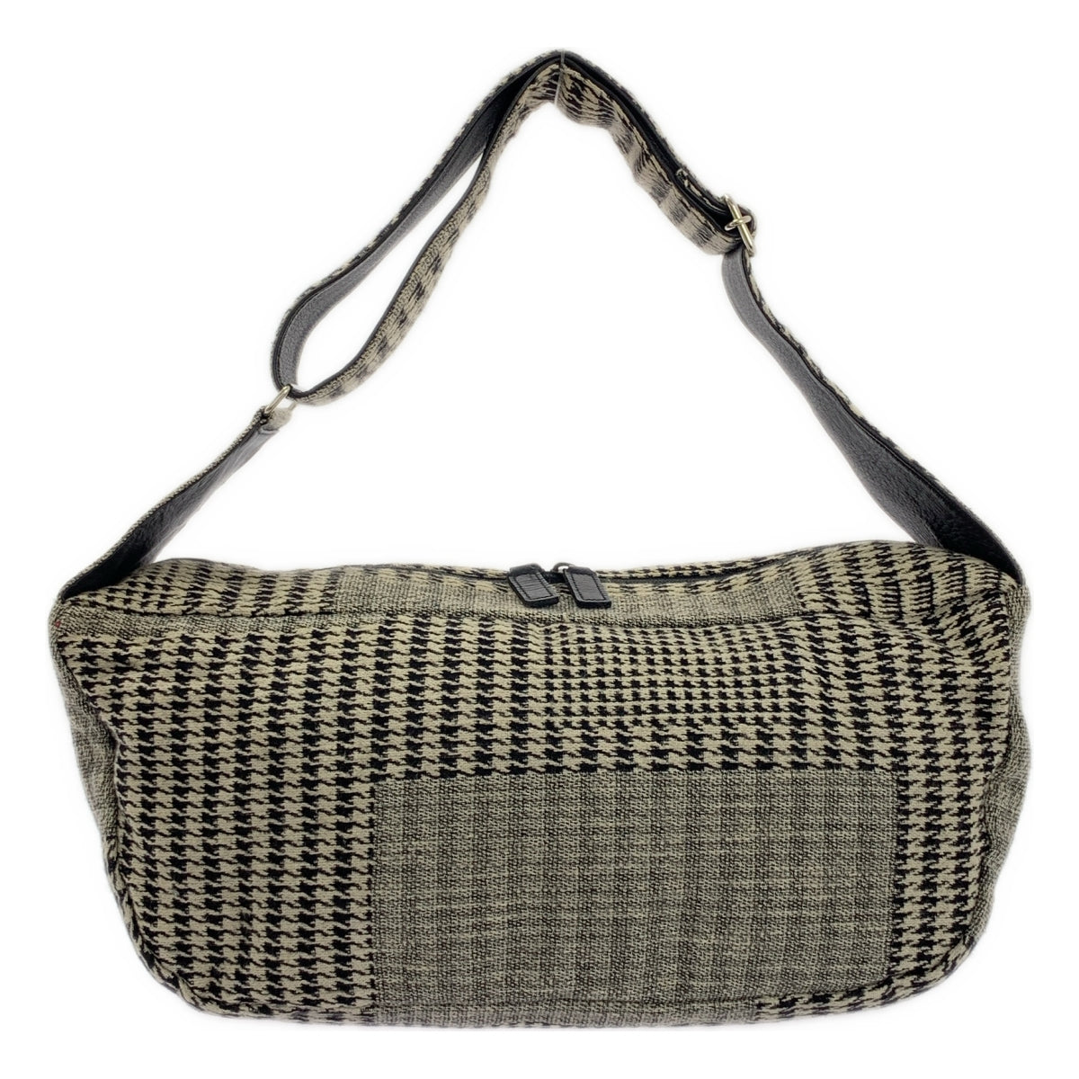 Y's / Y's Yohji Yamamoto | 棉質千鳥格紋與皮革拼接肩背包 |