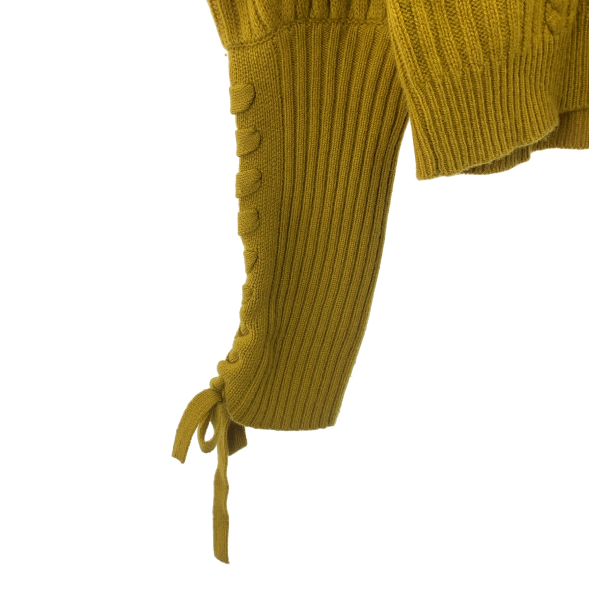 ULLA JOHNSON | 繫帶袖 V 領羊毛麻花針織衫 | S 碼 | 芥末黃 | 女款