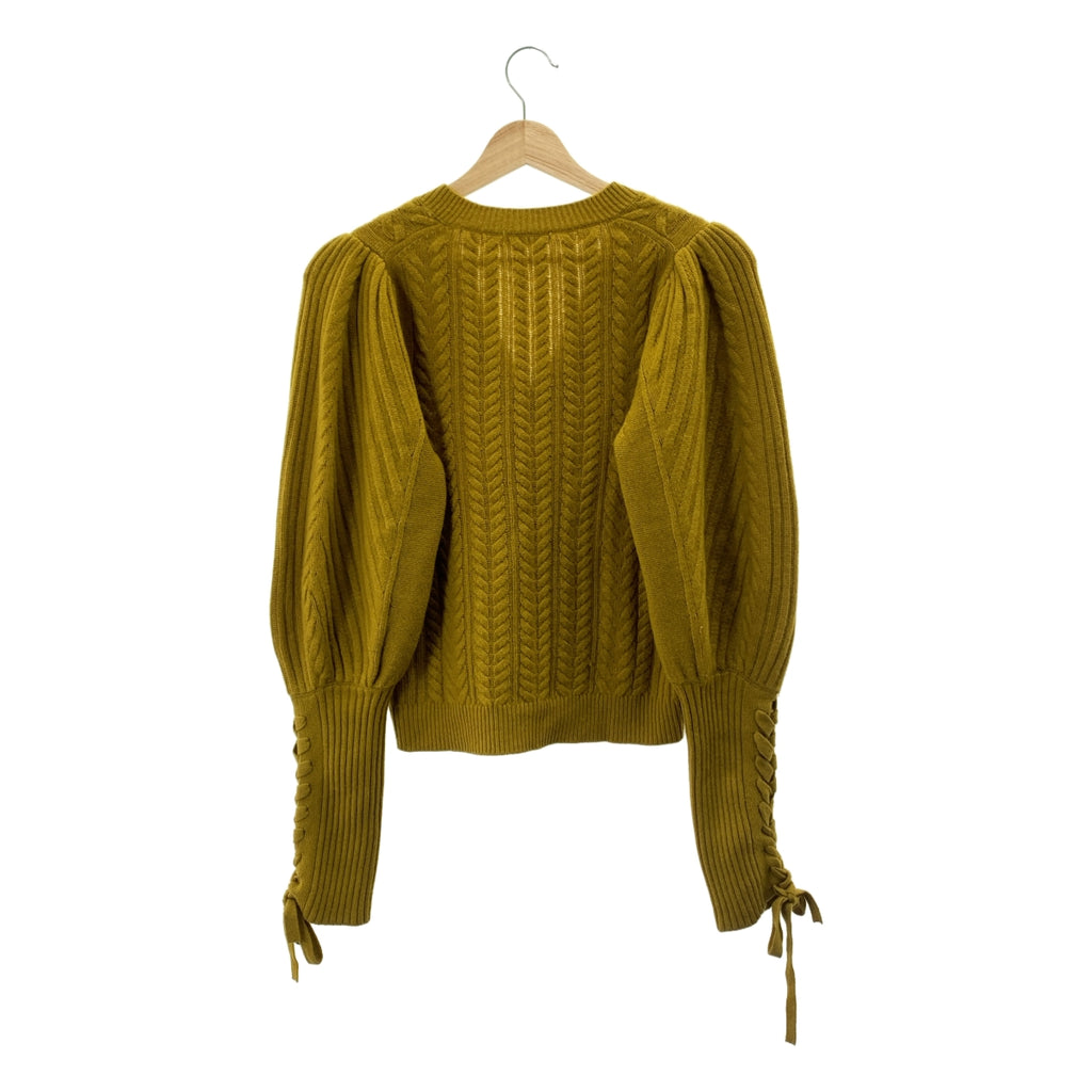 ULLA JOHNSON / ウラジョンソン | レースアップスリーブ Vネック ウール ケーブルニット | S | マスタード | レディース