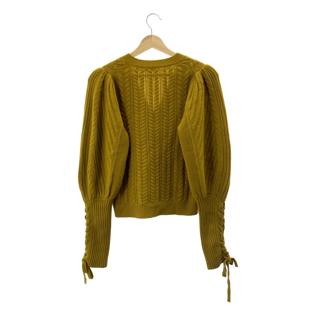 ULLA JOHNSON | 繫帶袖 V 領羊毛麻花針織衫 | S 碼 | 芥末黃 | 女款