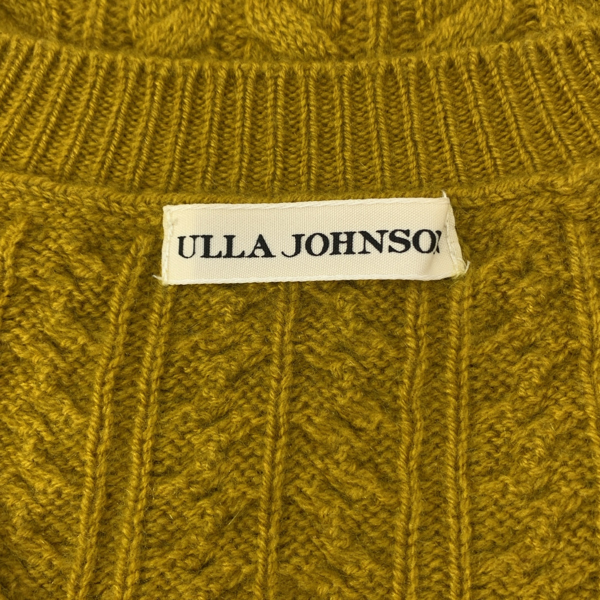 ULLA JOHNSON / ウラジョンソン | レースアップスリーブ Vネック ウール ケーブルニット | S | マスタード | レディース