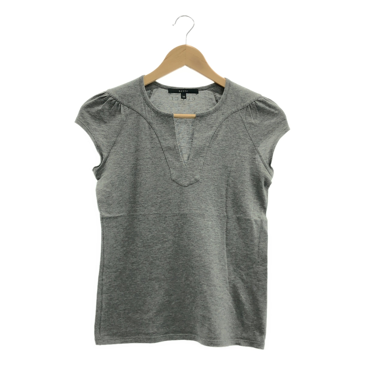 GUCCI / グッチ | バックワンポイントロゴ キーネック ギャザースリーブ Tシャツ カットソー | XS | レディース