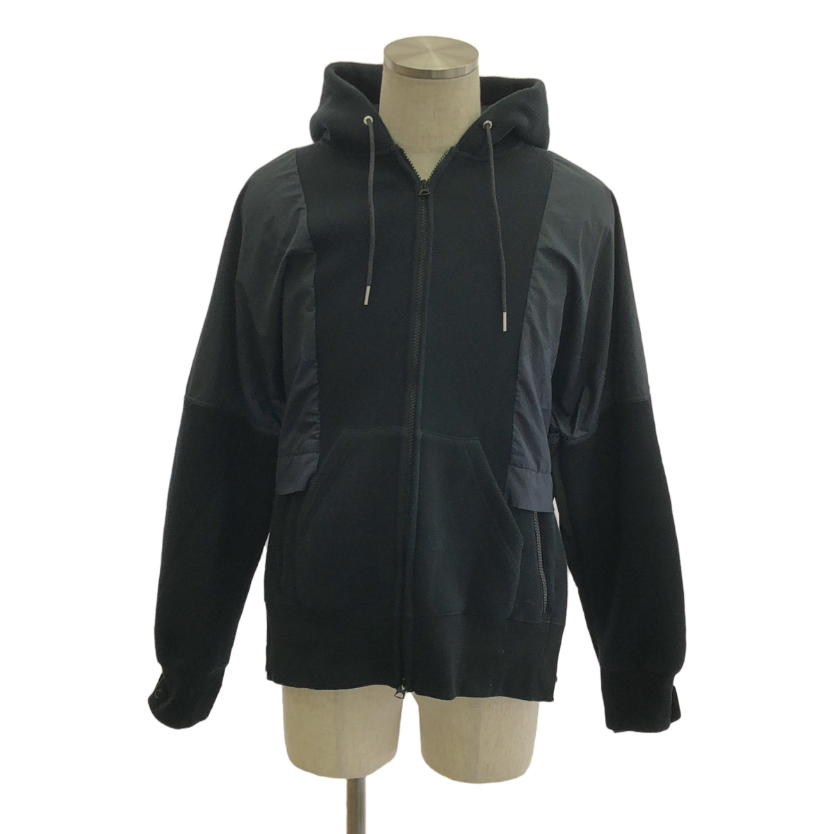 sacai / Sacai |海綿汗衫連帽衫 / 混合材質拼布海綿連帽衫外套 | 1 |黑色/海軍藍|男士