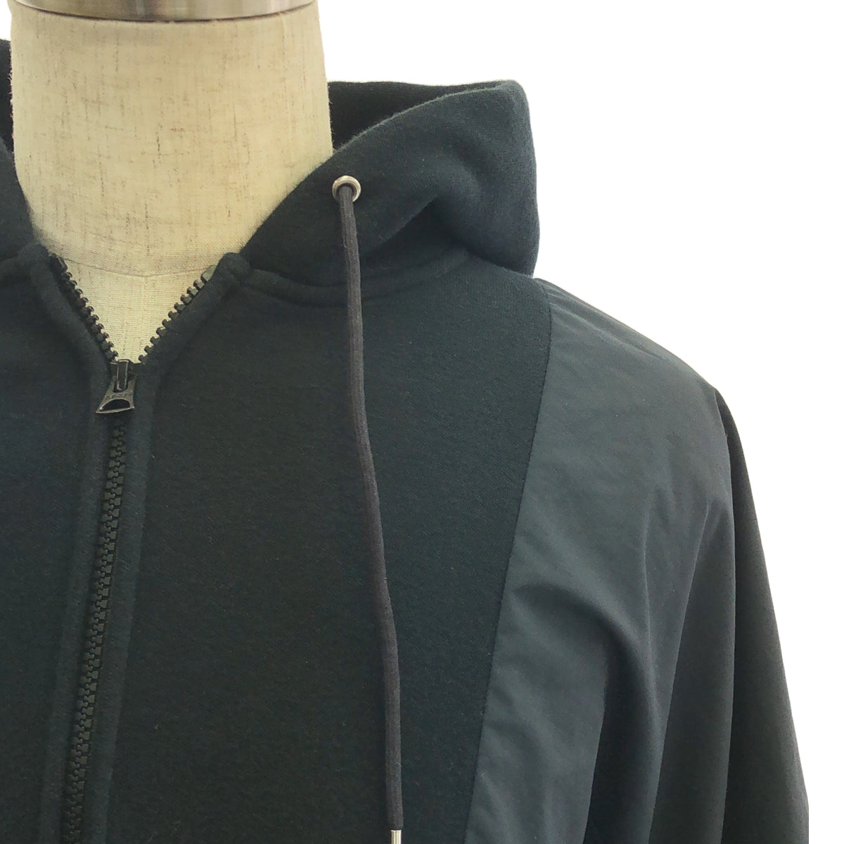 sacai / Sacai |海綿汗衫連帽衫 / 混合材質拼布海綿連帽衫外套 | 1 |黑色/海軍藍|男士