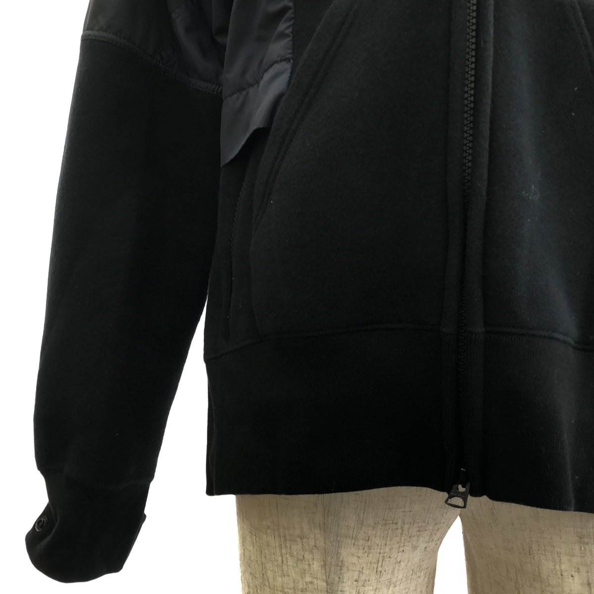 sacai / Sacai |海綿汗衫連帽衫 / 混合材質拼布海綿連帽衫外套 | 1 |黑色/海軍藍|男士