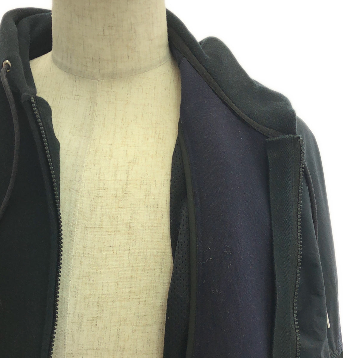 sacai / Sacai |海綿汗衫連帽衫 / 混合材質拼布海綿連帽衫外套 | 1 |黑色/海軍藍|男士