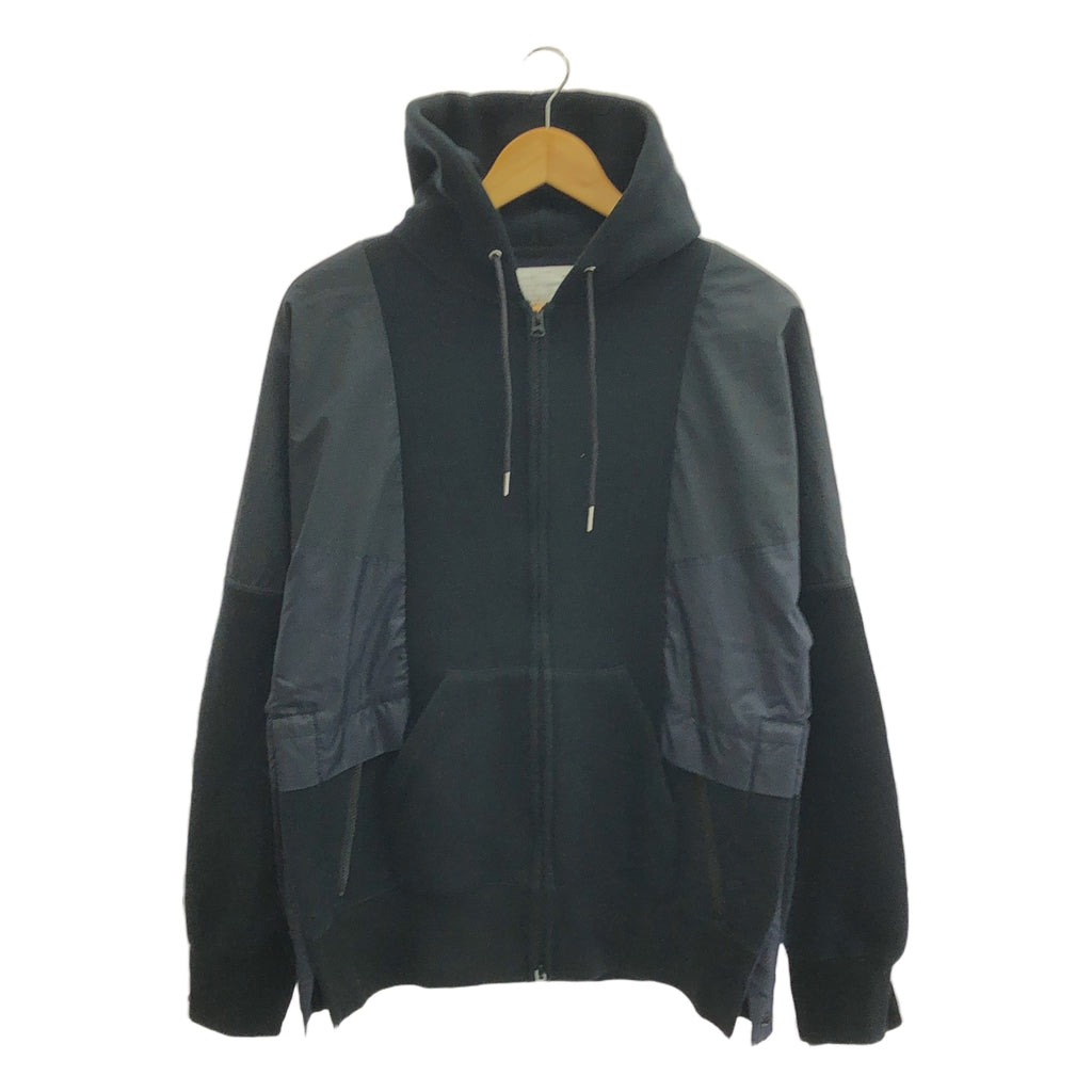 sacai / Sacai |海綿汗衫連帽衫 / 混合材質拼布海綿連帽衫外套 | 1 |黑色/海軍藍|男士