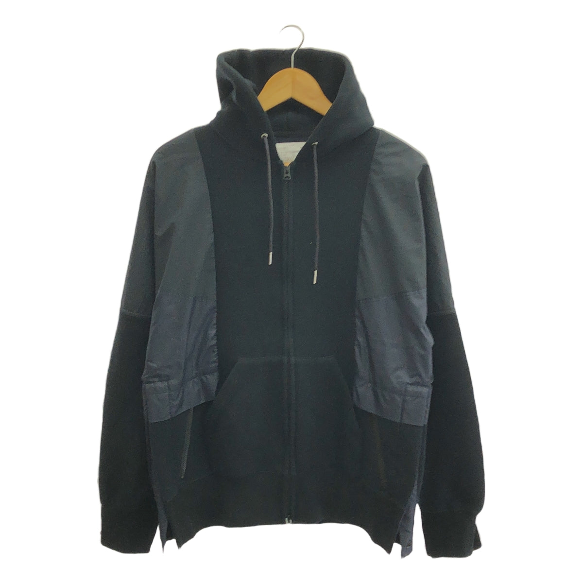 sacai / Sacai |海綿汗衫連帽衫 / 混合材質拼布海綿連帽衫外套 | 1 |黑色/海軍藍|男士