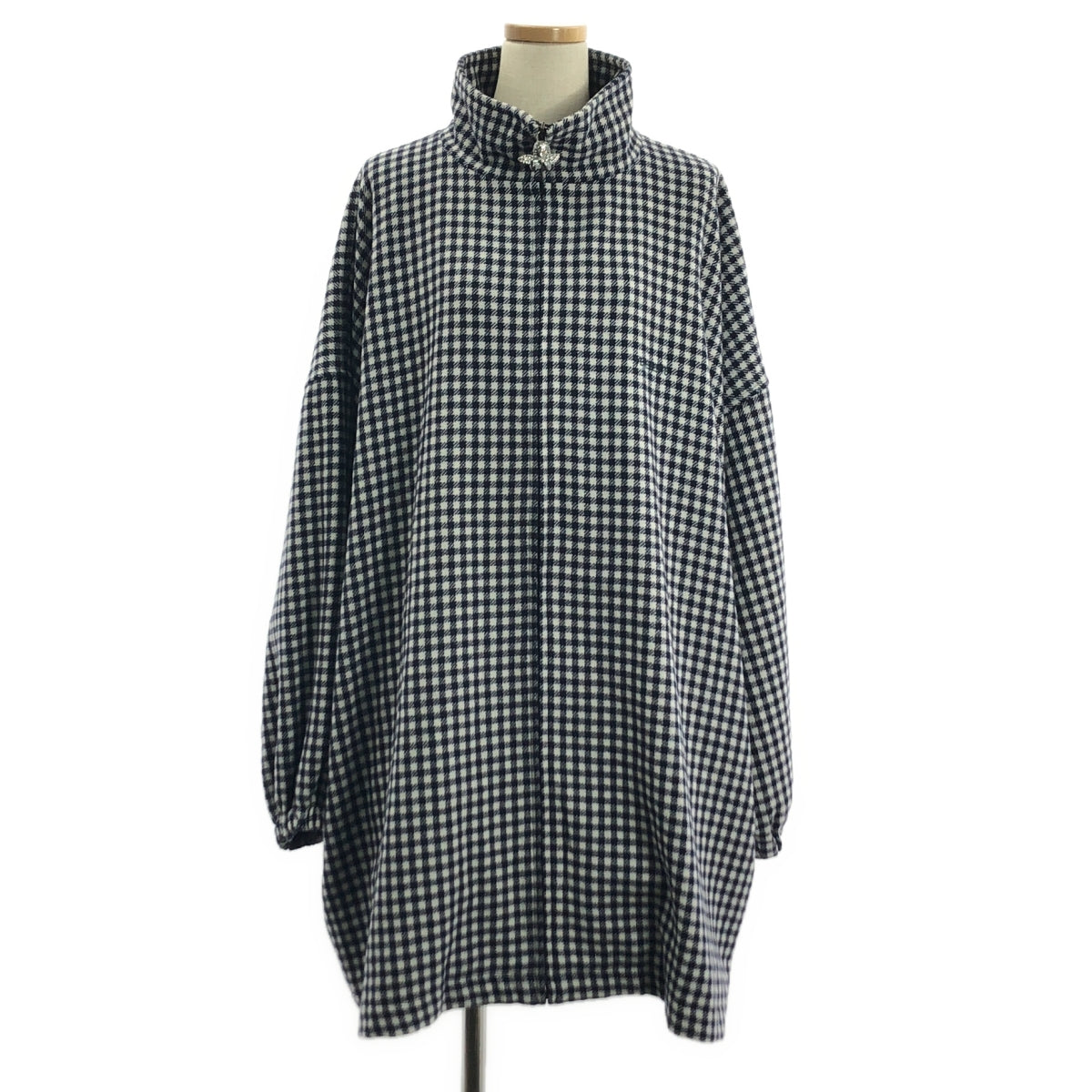【美品】  VETEMENTS / ヴェトモン | Gingham Zip Up Pea Coat / エンジェル オーバー コート / ユニセックス | XS | Navy White | メンズ