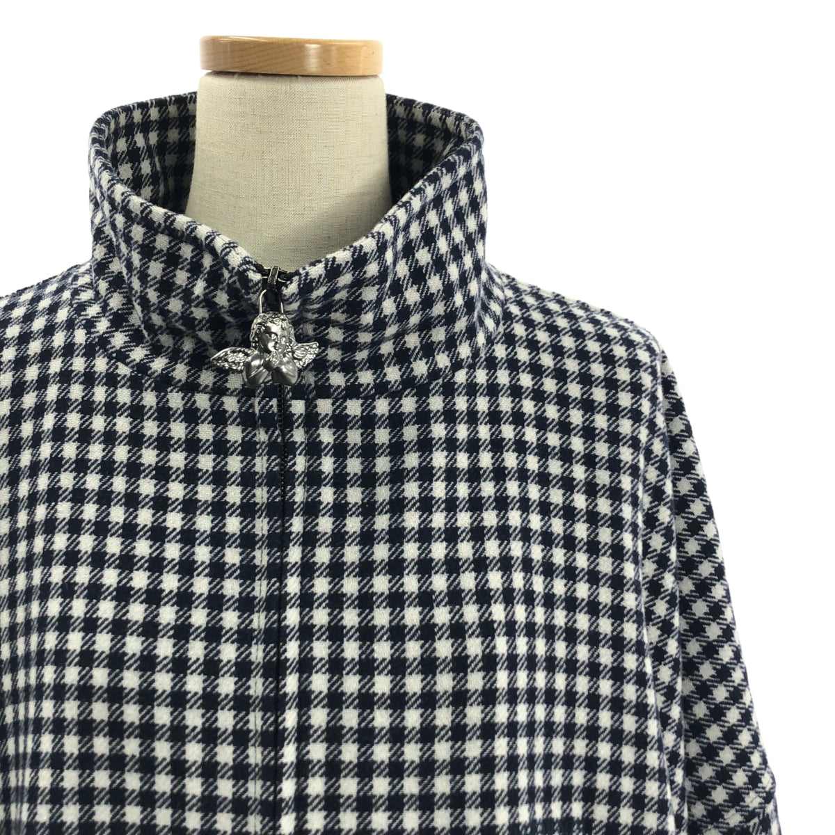 【美品】  VETEMENTS / ヴェトモン | Gingham Zip Up Pea Coat / エンジェル オーバー コート / ユニセックス | XS | Navy White | メンズ