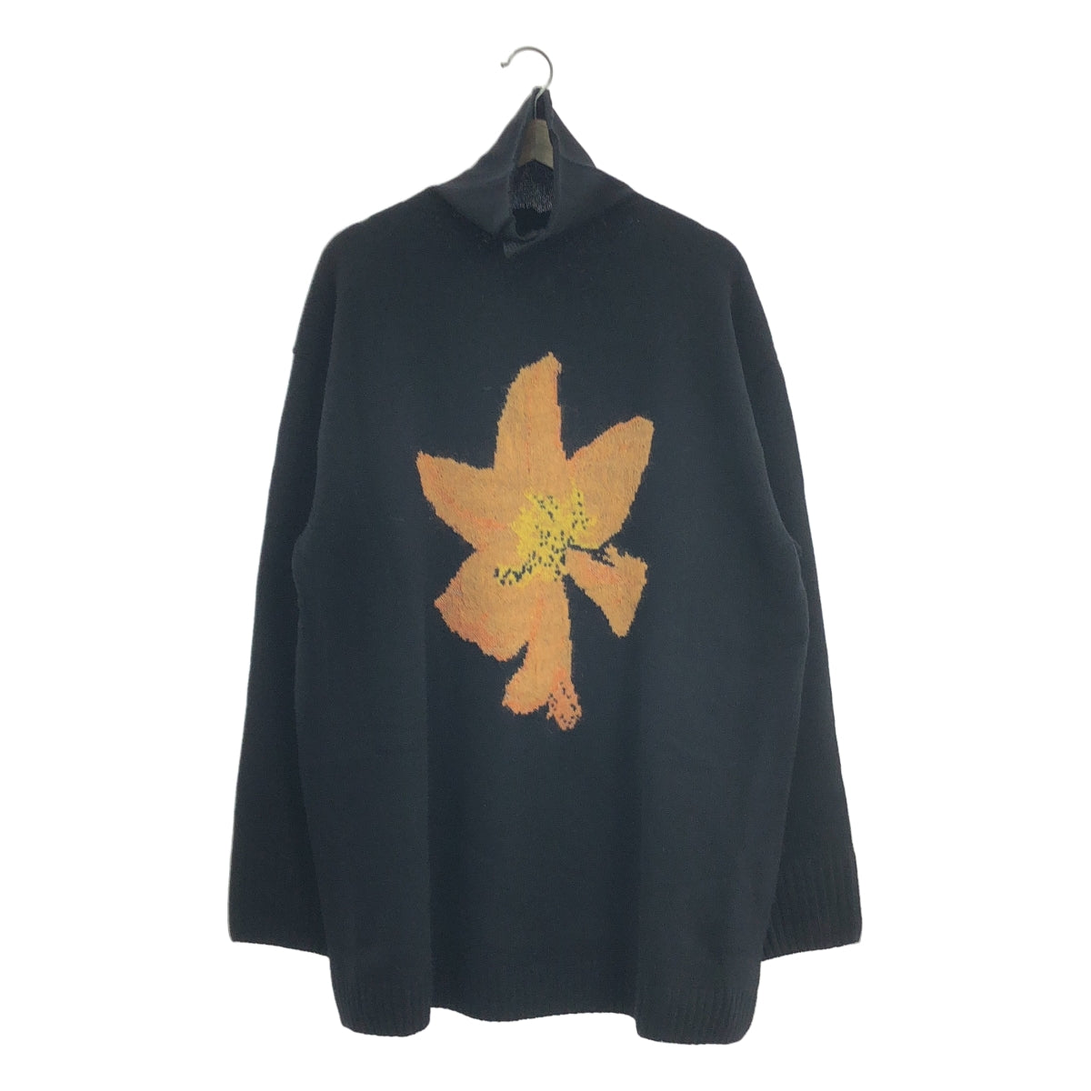 [新品] 山本耀司男士 | 2021 秋冬 | 花卉印花高領紐帶針織衫 | 3 碼 | 黑色 | 男款