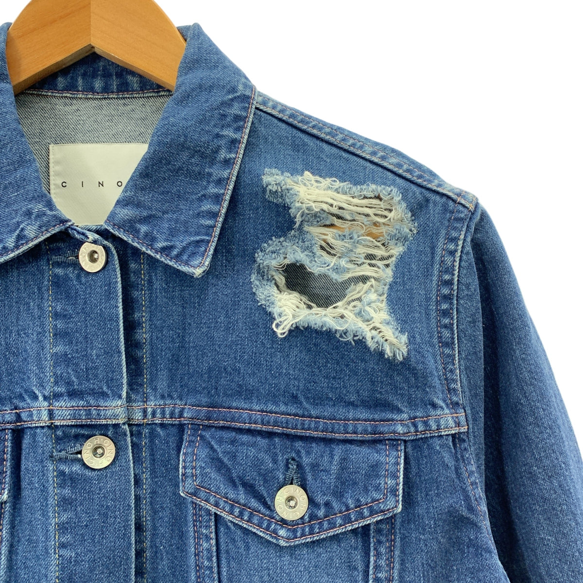 CINOH / チノ | ダメージ加工 デニム ジャケット | インディゴ | レディース