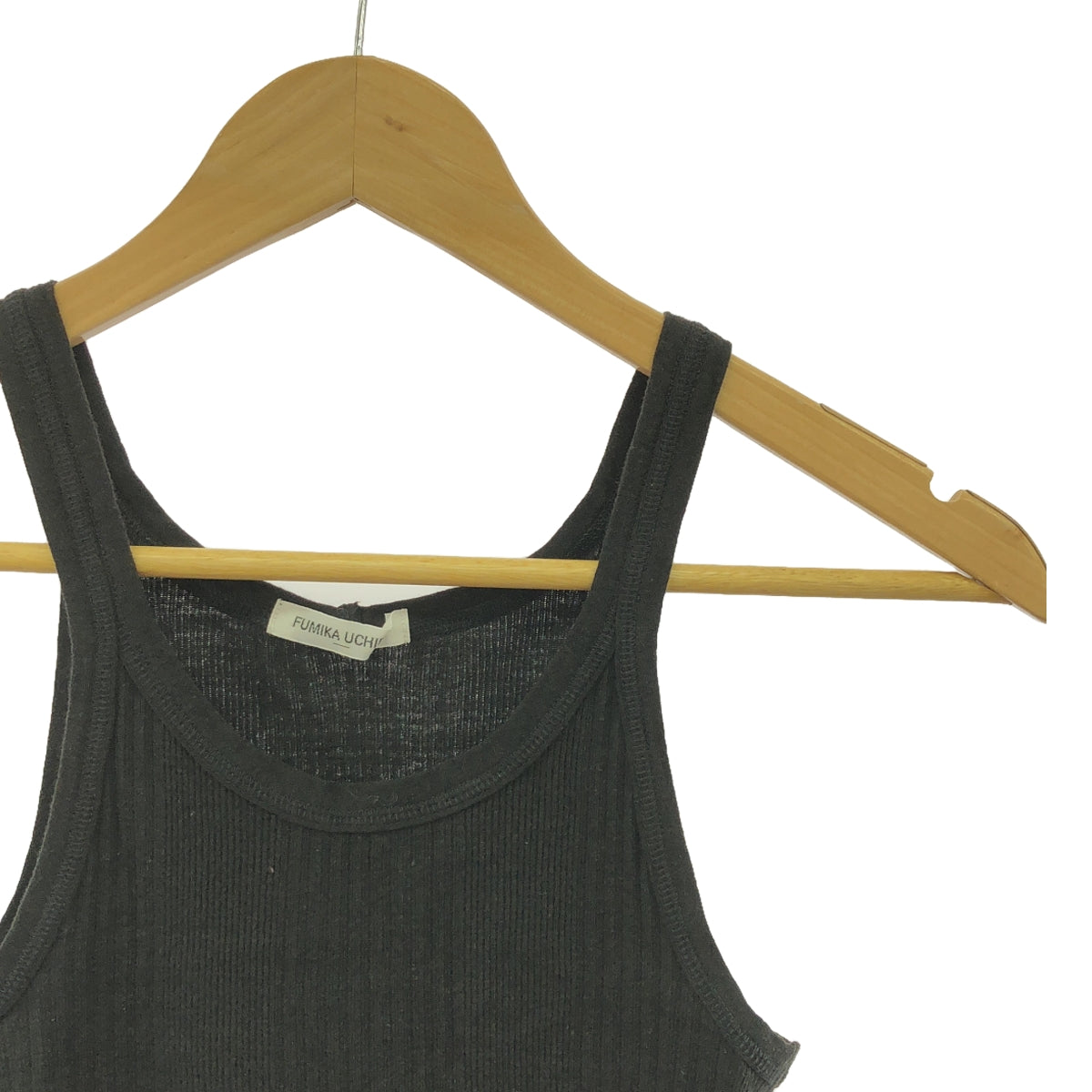 FUMIKA UCHIDA | Cotton ribbed tank top | M | Charcoal gray | Women's