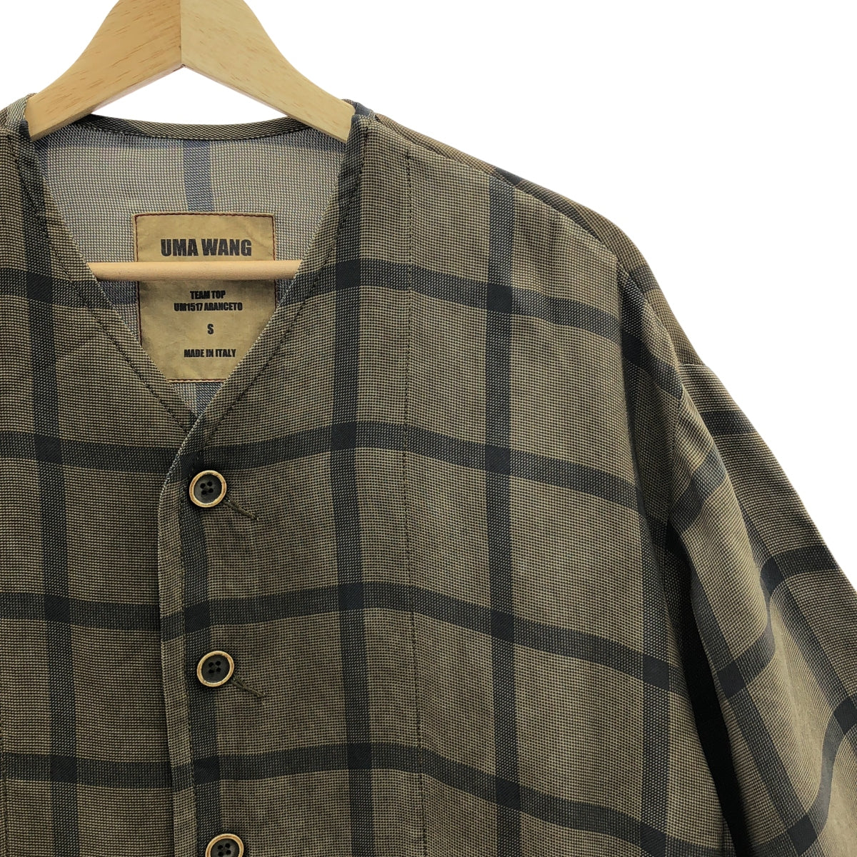 [近全新] UMA WANG | 2025SS | TEAM TOP 格倫格子膠無領襯衫 | S碼 | 棕色 | 男款
