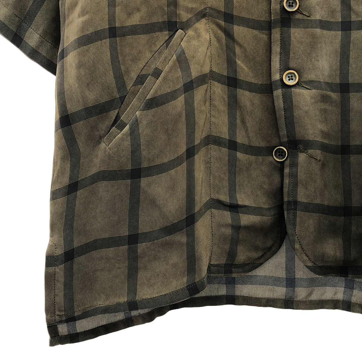 [近全新] UMA WANG | 2025SS | TEAM TOP 格倫格子膠無領襯衫 | S碼 | 棕色 | 男款