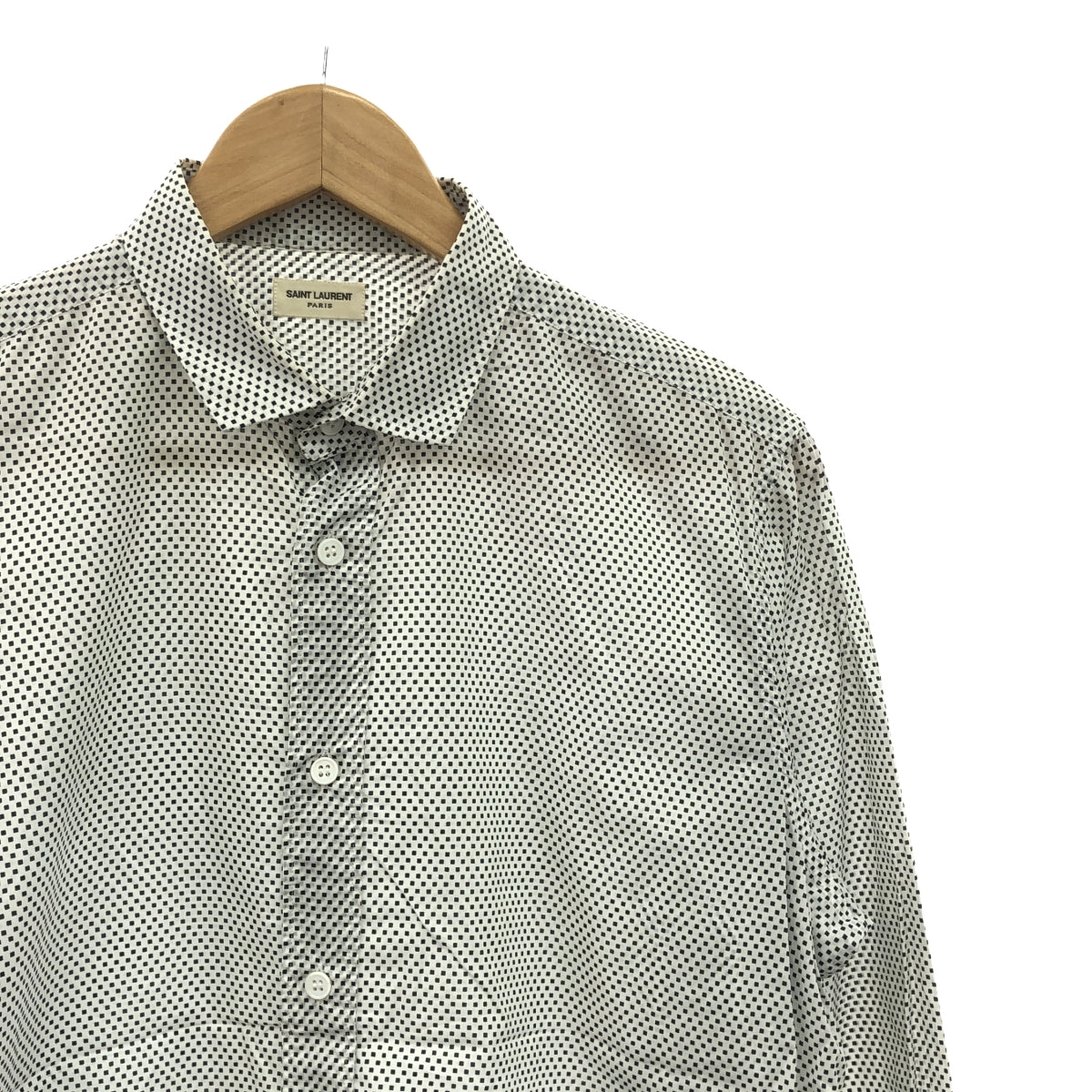 SAINT LAURENT PARIS | 2013SS | Edith Slimane period cotton square dot shirt | 39 /15 1/2 | White | Men's