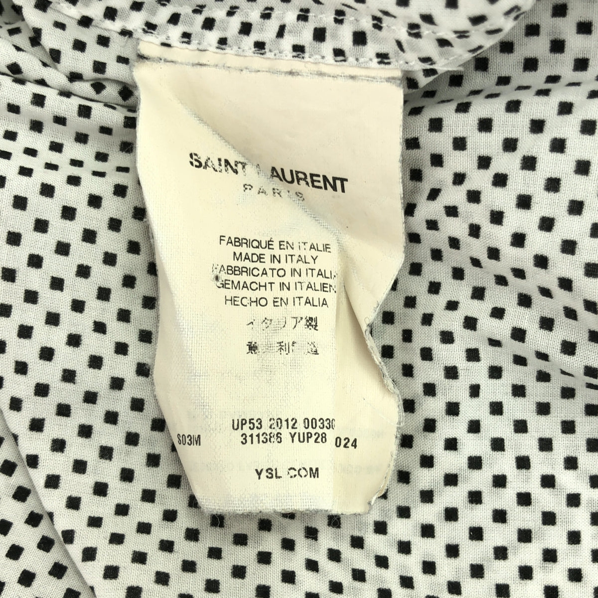 SAINT LAURENT PARIS | 2013SS | Edith Slimane period cotton square dot shirt | 39 /15 1/2 | White | Men's