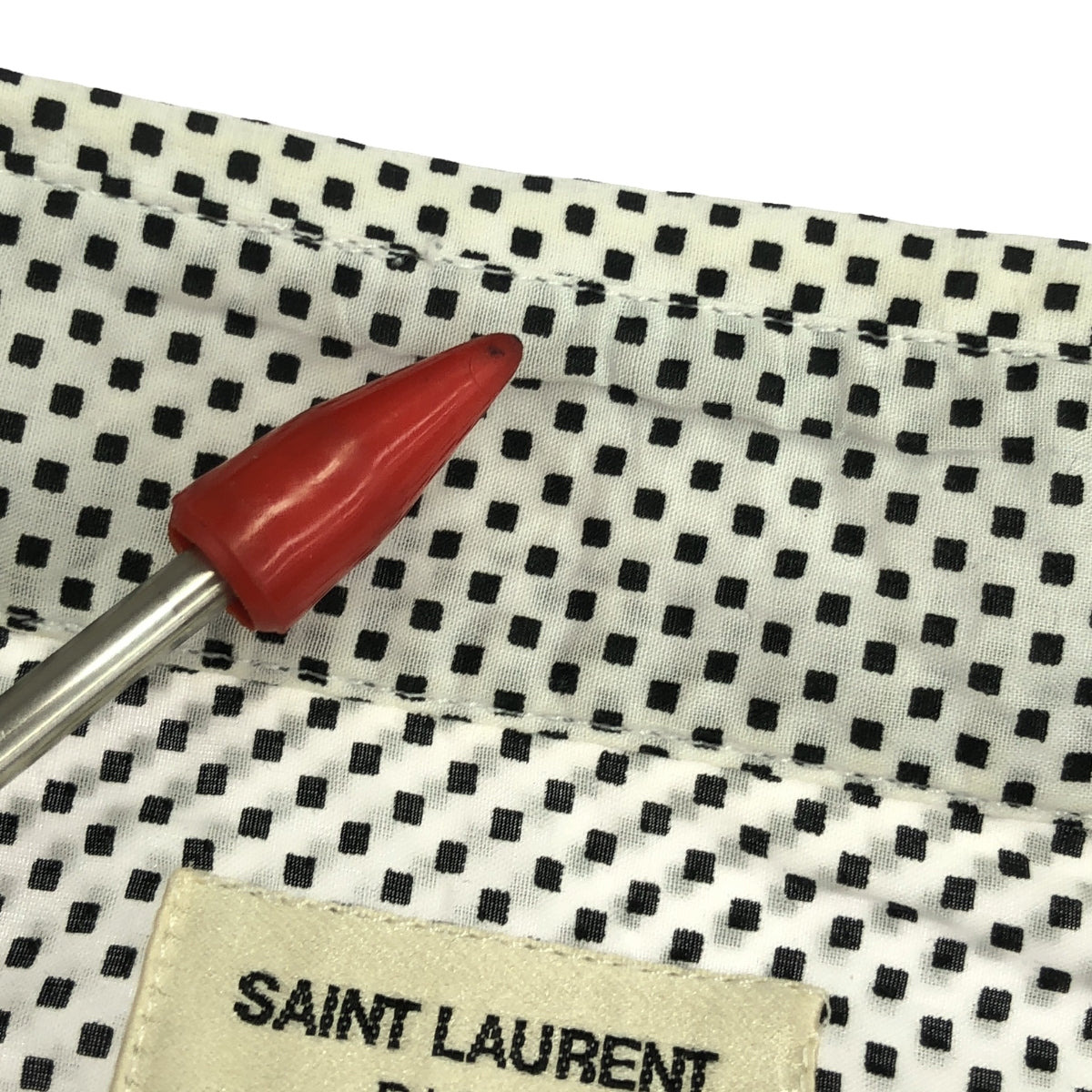 SAINT LAURENT PARIS | 2013SS | Edith Slimane period cotton square dot shirt | 39 /15 1/2 | White | Men's